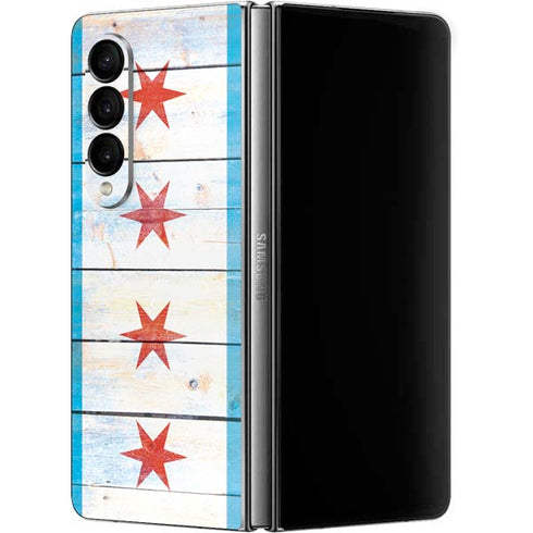 Chicago Flag Light Wood Galaxy Z Fold4 5G Skin